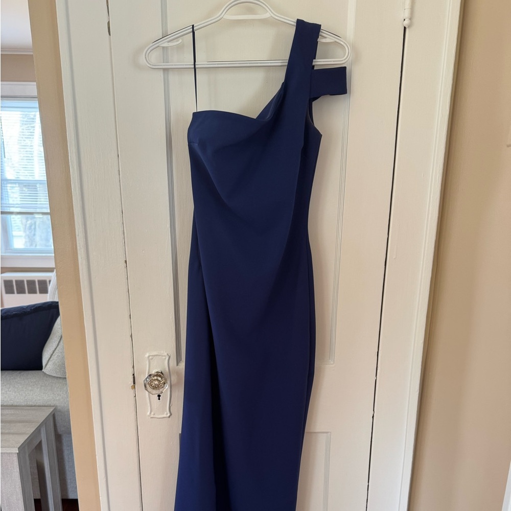 Blue One-Shoulder Sleeveless Gown for Weddings